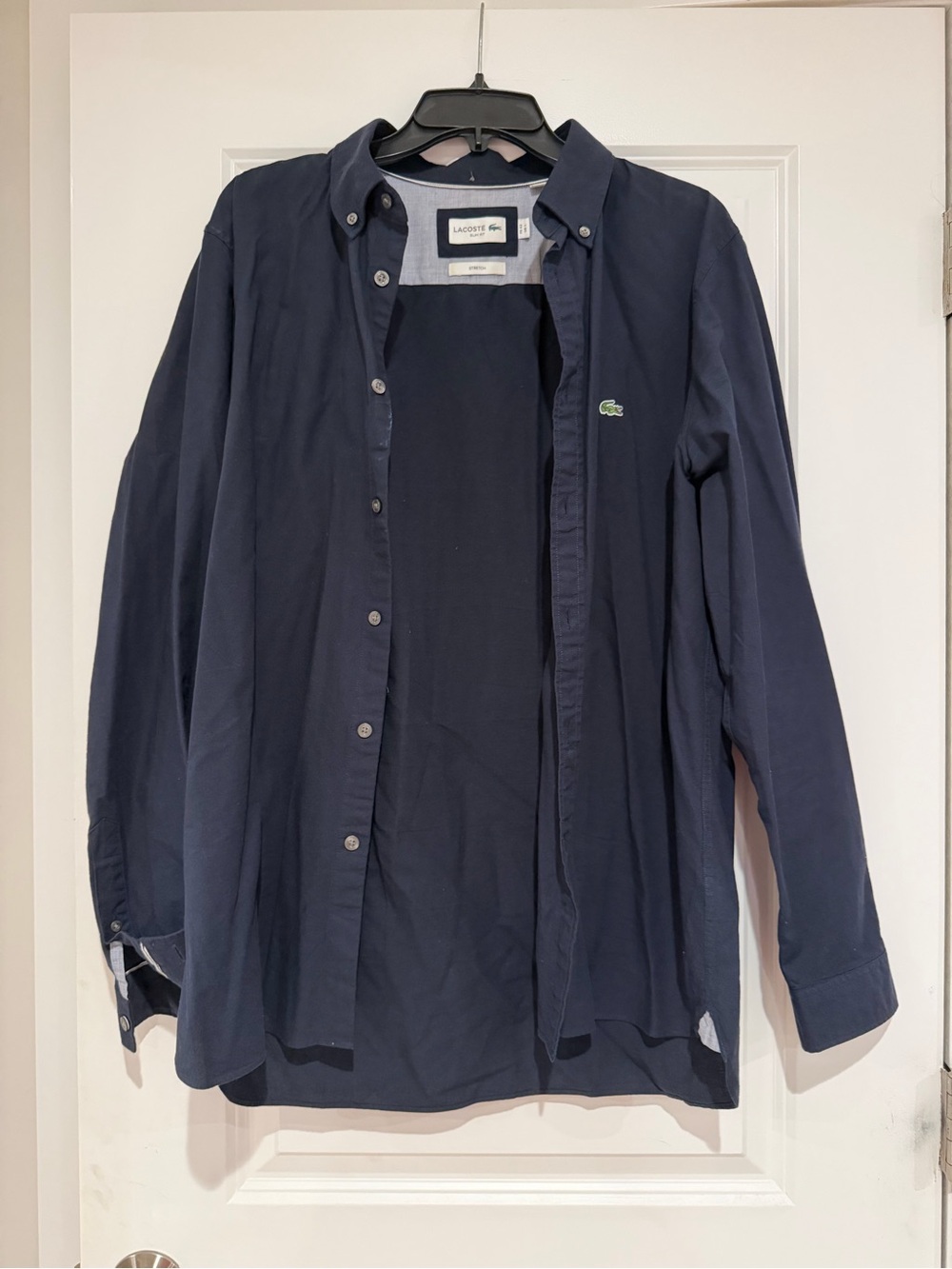 New Lacoste Men's Navy Lightweight Button-Up Shirt size L